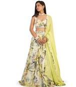 Green Leaves Digital Printed Lehenga Blouse Dupatta Set
