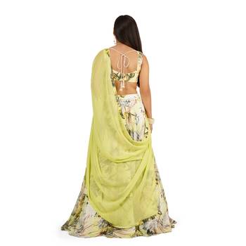 Green Leaves Digital Printed Lehenga Blouse Dupatta Set 3