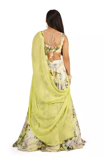 Green Leaves Digital Printed Lehenga Blouse Dupatta Set