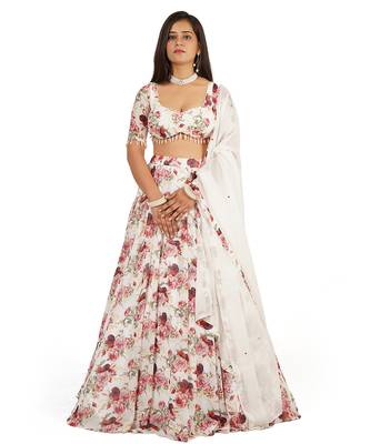Red Rose Digital Printed Lehenga Blouse Dupatta Set 1