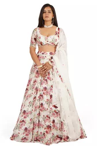 Red Rose Digital Printed Lehenga Blouse Dupatta Set