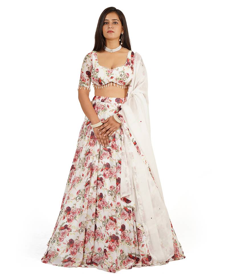 Red Rose Digital Printed Lehenga Blouse Dupatta Set