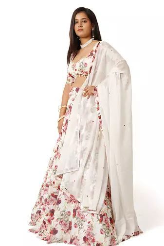 Red Rose Digital Printed Lehenga Blouse Dupatta Set