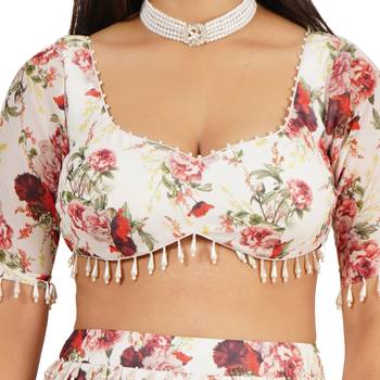 Red Rose Digital Printed Lehenga Blouse Dupatta Set 4