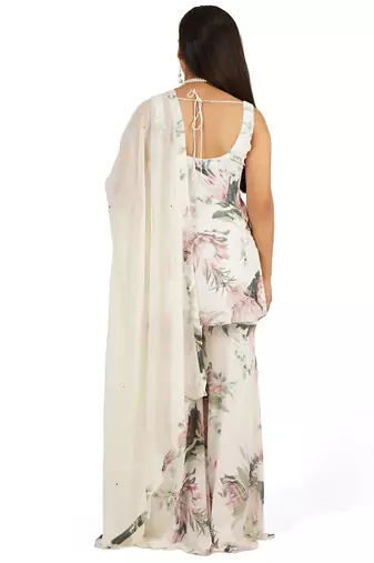 Flower digital printed kurti sharara dupatta set