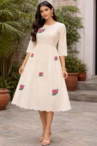 Cotton chikan work fabric with embroidery