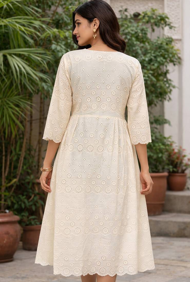 Cotton chikan work fabric with embroidery