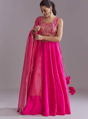 PINK EMBROIDERY WORK FLARED LEHENGA CHOLI WITH DUPATTA. 1