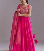 PINK EMBROIDERY WORK FLARED LEHENGA CHOLI WITH DUPATTA.