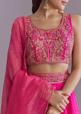 PINK EMBROIDERY WORK FLARED LEHENGA CHOLI WITH DUPATTA. 2