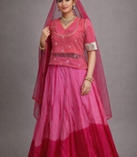 Tie Dye Gota Embellished Gulabi Lehanga With Blouse