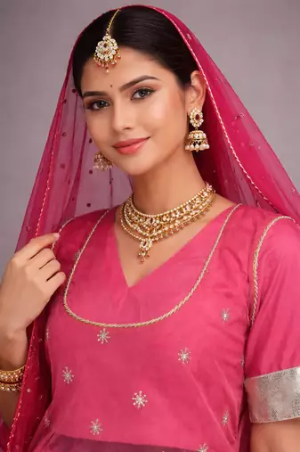 Tie Dye Gota Embellished Gulabi Lehanga With Blouse