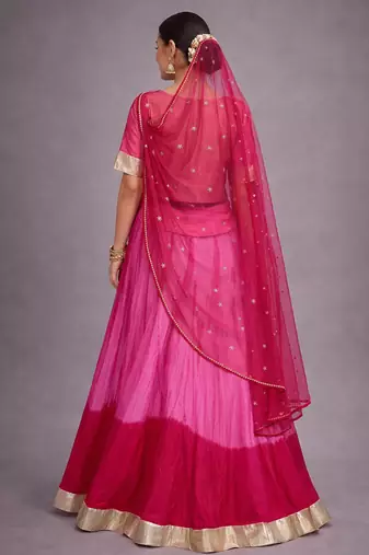 Tie Dye Gota Embellished Gulabi Lehanga With Blouse