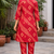 Red bandhej kurta with pant
peal embelishment on sleeves & body