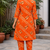 Orange bandhej kurta with pant
peal embelishment on sleeves & body