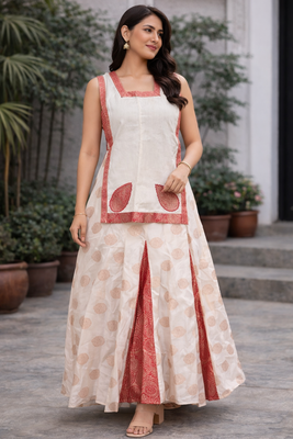 Semi silk short kurta with sharara 1