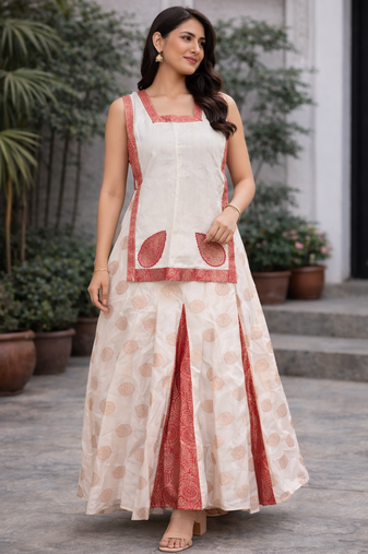 Semi silk short kurta with sharara