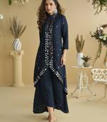 Dark blue mirror work silk semi-stitch palazzo suit