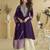 Dark purple mirror work silk semi-stitch palazzo suit with organza dupatta