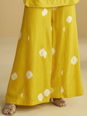Yellow mirror work silk semi-stitch palazzo suit 4