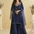 Navy blue mirror work silk semi-stitch palazzo suit with organza dupatta