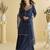 Navy blue mirror work silk semi-stitch palazzo suit with organza dupatta