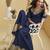 Navy blue mirror work silk semi-stitch palazzo suit with organza dupatta