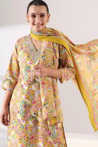 Basanti peacock suit set