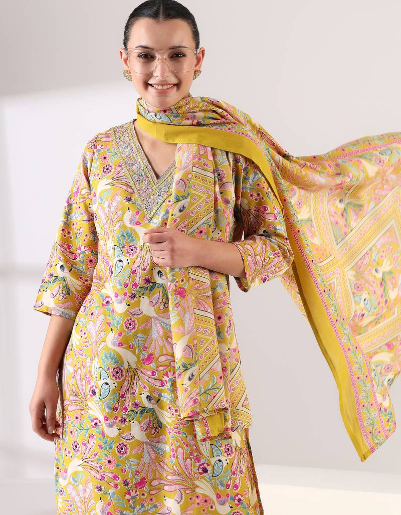Basanti peacock suit set