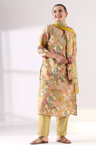 Basanti peacock suit set
