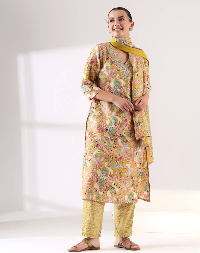 Basanti peacock suit set