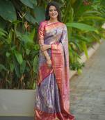 lavender & rani pink kanjivaram silk saree with golden zari work