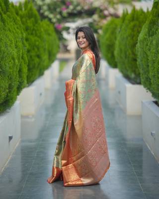 olive green silk zari woven kanjivaram saree 2