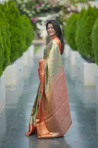 olive green silk zari woven kanjivaram saree