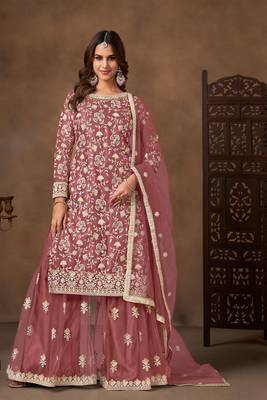 Mauve net  zari work salwar kameez suits size up to 42 1