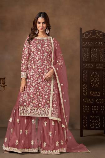 Mauve net  zari work salwar kameez suits size up to 42