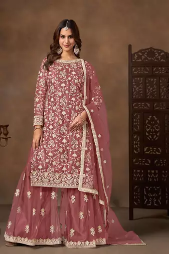 Mauve net  zari work salwar kameez suits size up to 42