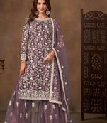 Purple net  zari work salwar kameez suits size up to 42