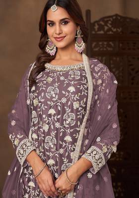 Purple net  zari work salwar kameez suits size up to 42 2