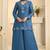 Blue silk blend mirror work salwar suits free size up to 42