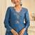 Blue silk blend mirror work salwar suits free size up to 42