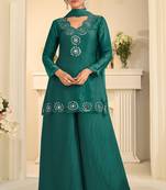 Teal green silk blend mirror work salwar suits free size up to 42
