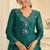 Teal green silk blend mirror work salwar suits free size up to 42