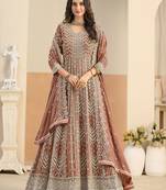 Rust georgette sequins work salwar suits free size up to 42
