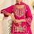 Pink silk blend mirror work salwar suits free size up to 42