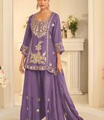 Lavender silk blend mirror work salwar suits free size up to 42