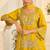 Yellow silk blend mirror work salwar suits free size up to 42