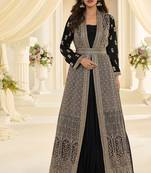 Black silk blend sequins work salwar suits free size up to 42