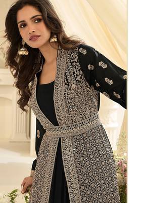 Black silk blend sequins work salwar suits free size up to 42 2