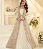 Off white silk blend sequins work salwar suits free size up to 42